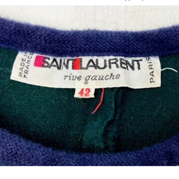 YSL Yves Saint Laurent Rive Gauche Vintage 80s Green Purple Sweater Top Sz 42 M - Picture 5 of 11